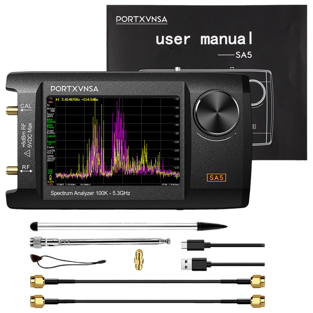 Spectrum Anslyzer High-frequency Anslyzer 2 In 1 Signal Generator 4.0 Inch LCD SA5 100kHz-5.3GHz 5000mAh Battery with 32GB Card