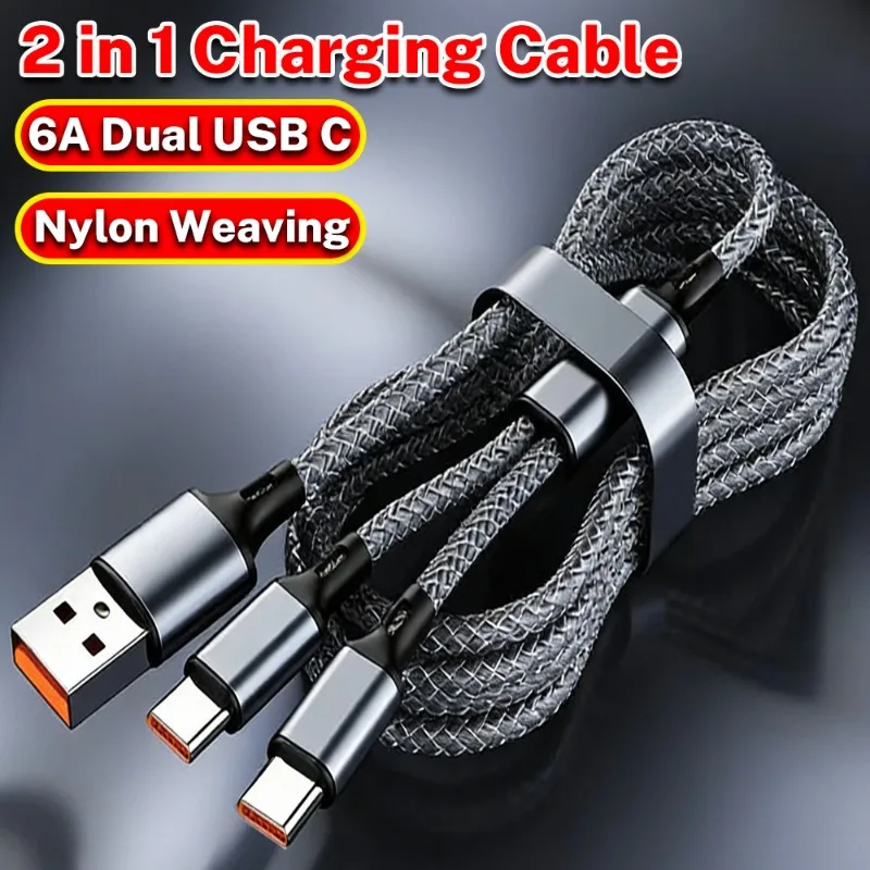 

Кабель для быстрой зарядки 2-в-1 (1/2 шт.), Type-C, Y-образный разветвитель, 6А, для Samsung, Huawei, Xiaomi