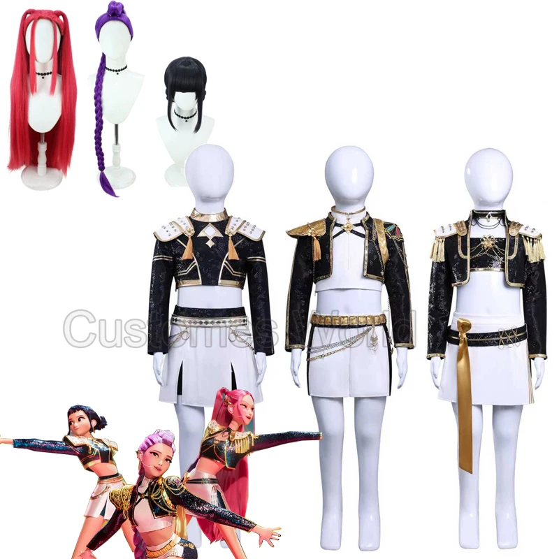 

Фильм Kpop Demon Huntrix Rumi Zoey Mira Косплей Костюм Парик Дети Черный Золотой Костюм Для Девочек Хэллоуин Вечеринка