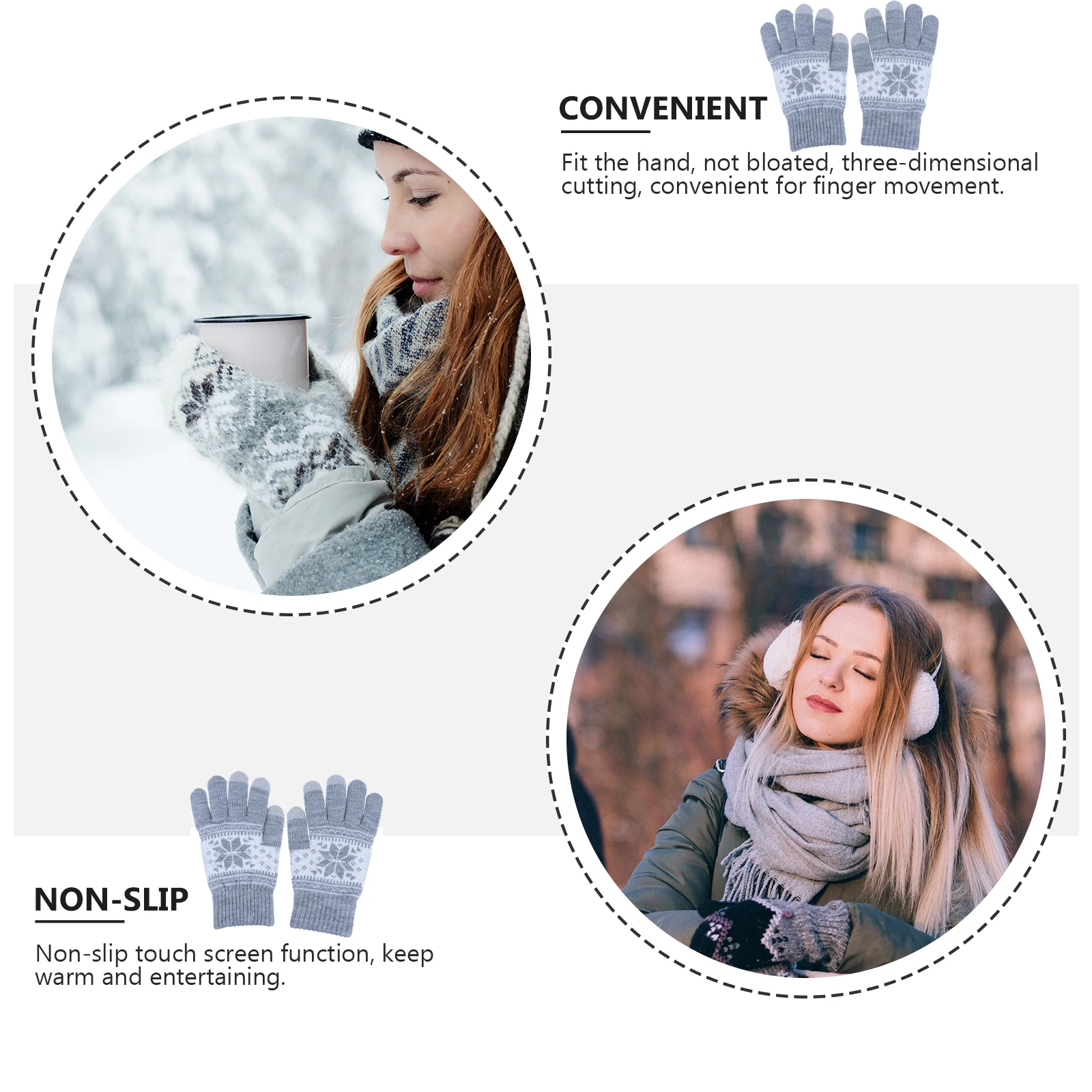 

1 Pair Wool Knitted Screen Gloves Snowflake Design Windproof Winter Outdoor Full Finger Cycling Gloves