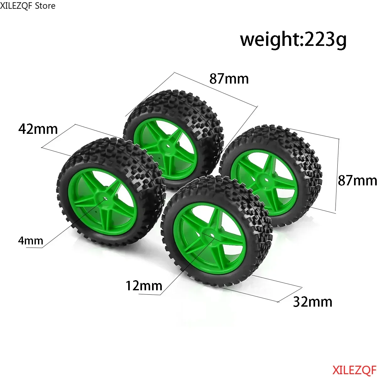 

1:10 RC Off-Road Tires & Wheels Set | RS Wear-Resistant Rubber Tyre + Plastic Rims | Fits HSP 94107/94166 & Tamiya/Wltoys 144001