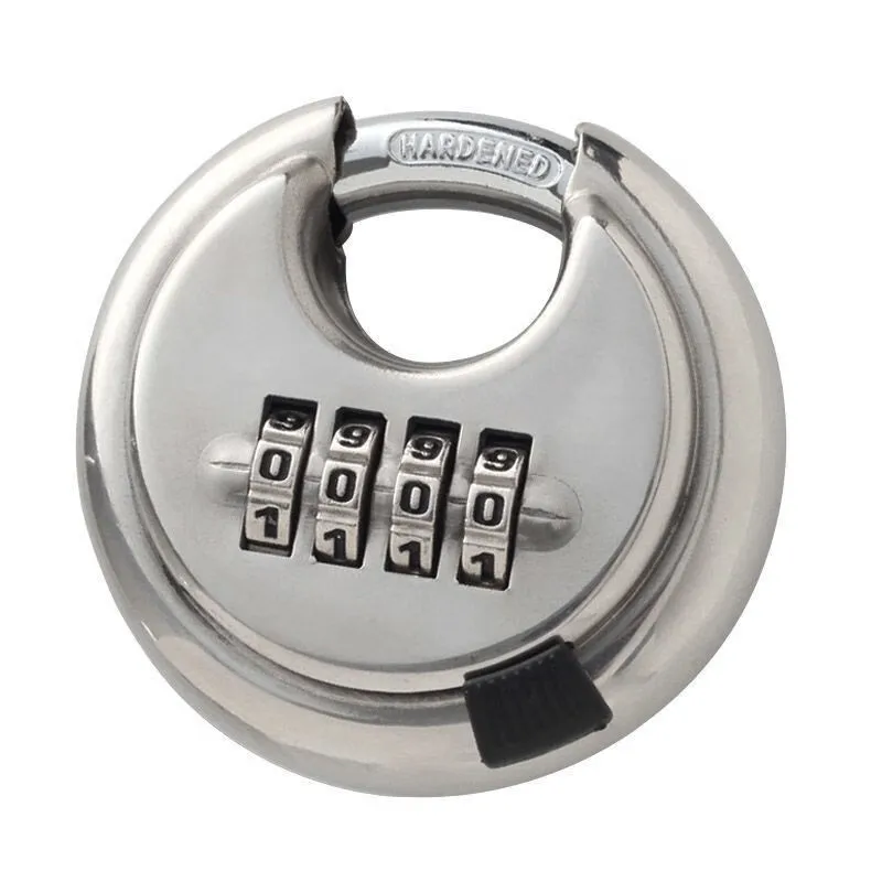 Large 4-digit stainless steel combination lock, gate warehouse round ingot combination lock