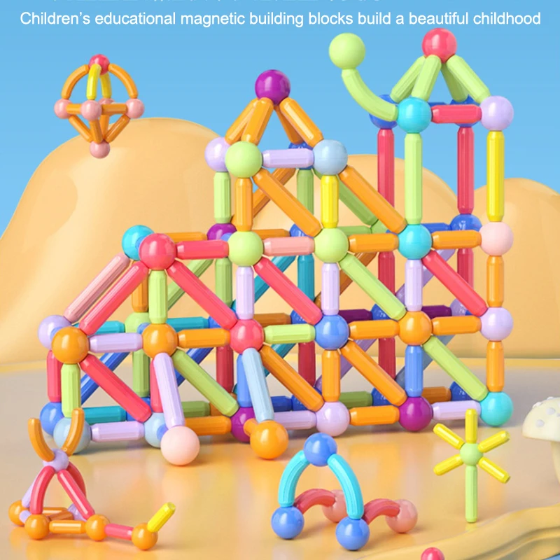 Set di cubi magnetici per blocchi di costruzione Educazione precoce Puzzle per lo sviluppo del cervello Giocattolo creativo con asta magnetica per bambino