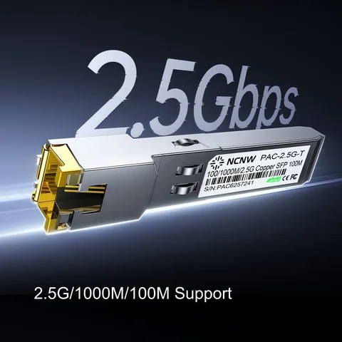 NCNW 2.5G RJ45 Copper Module 2.5G/1000/100M SFP+ RJ45 Port Transceiver 2.5GBase-T Fiber Router