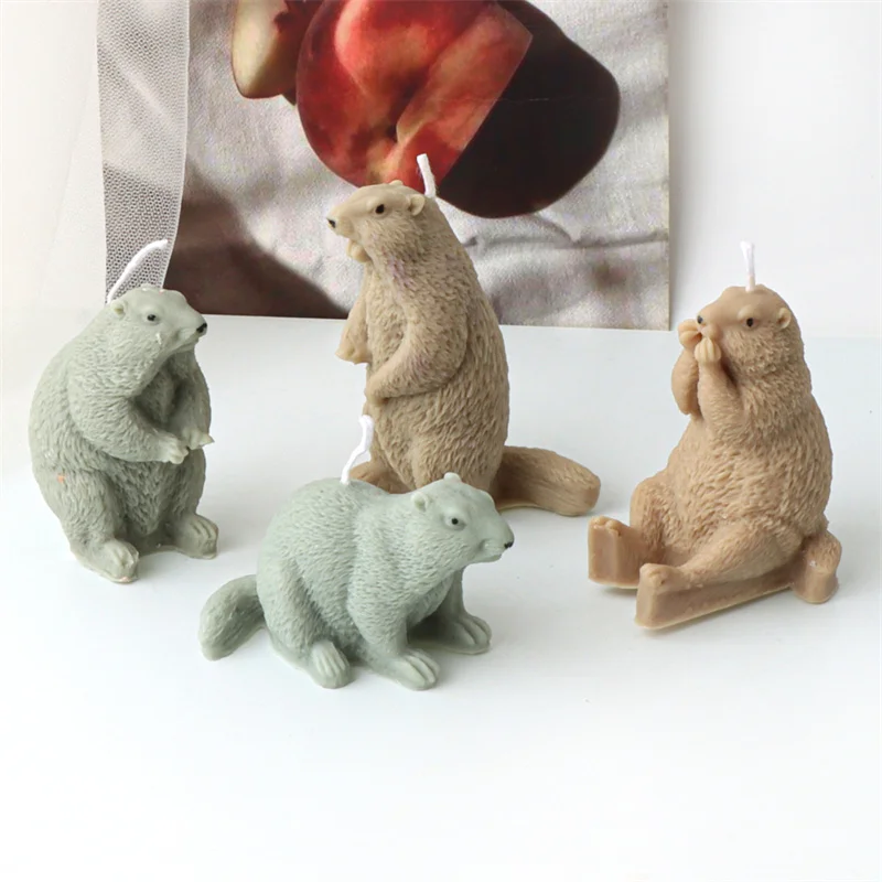 3D Cartoon Hedgehog Groundhog Silicone Candle Mold DIY Cute Animal Handmade Scented Candle Gypsum Mould Home Decor Gift