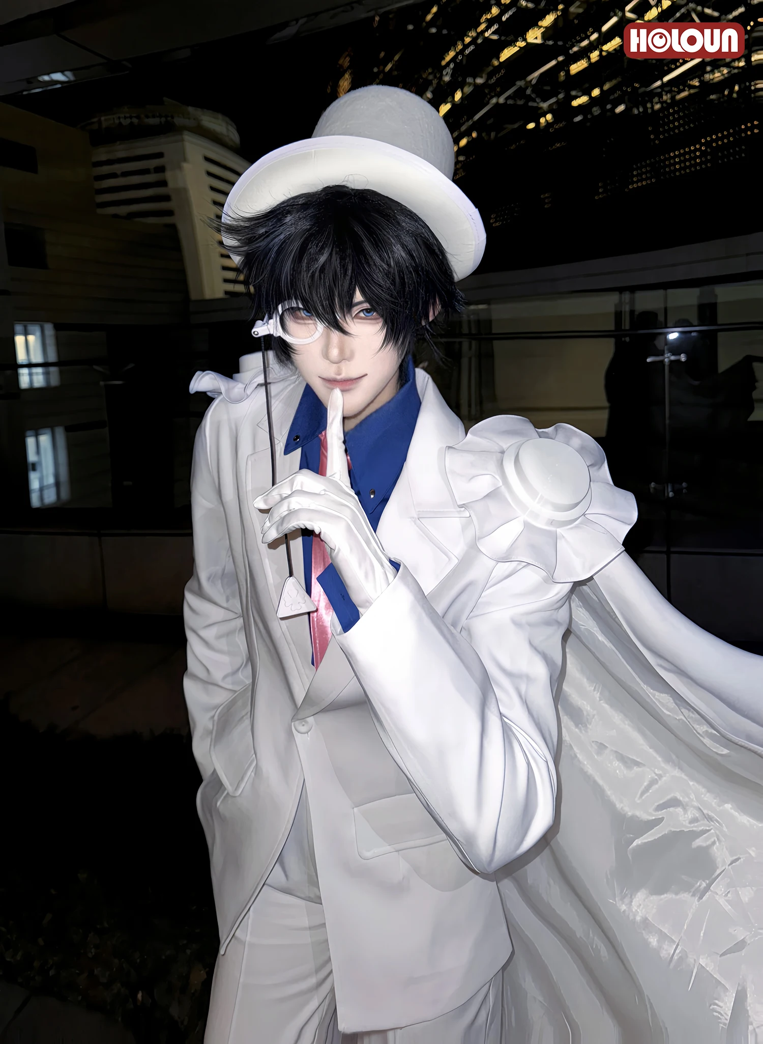 HOLOUN Anime Kuroba Kaito Cosplay Costume White Cloak Suit Pants Dark Blue Shirt Red Tie  Halloween Christmas
