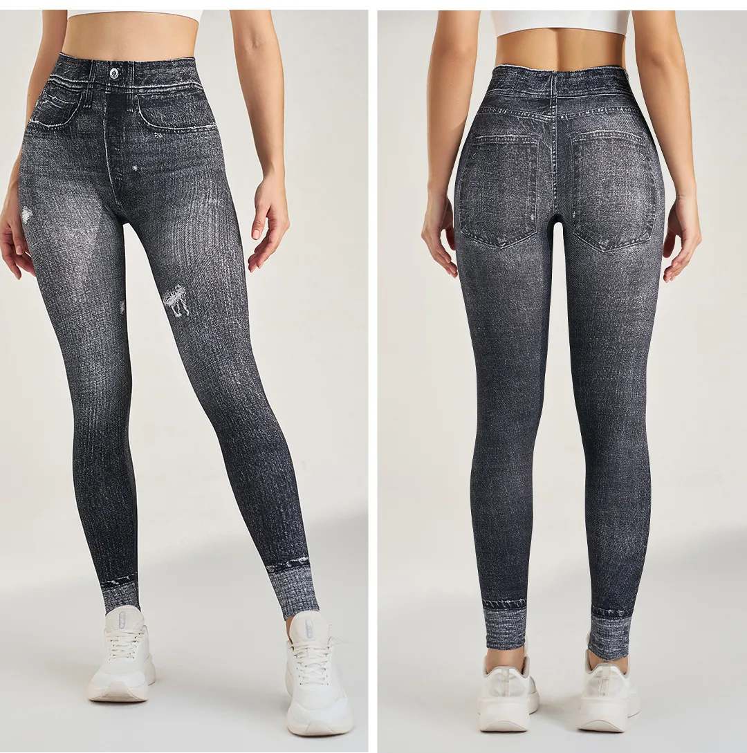 Mulheres falso jeans leggings ginásio calças de treino de fitness calças de yoga scrunch treinamento esportivo ao ar livre collants cintura alta roupas esportivas