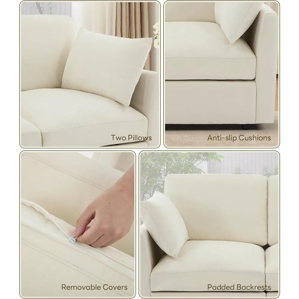 Трансформируемый 85 Г-образный секционный диван, диван Chenille Cloud с пуфиком, 4-местная мебель для гостиной - бежевый