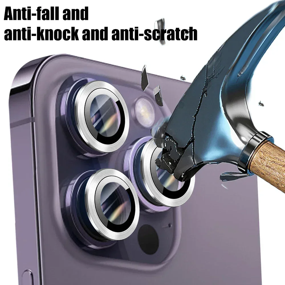 แหวนโลหะป้องกันเลนส์กล้อง 3 ชิ้น สำหรับ iPhone 17 Pro/iPhone 15 16 ProMax พร้อมฟิล์มกระจกนิรภัย ฝาครอบเลนส์กล้องแบบแยกชิ้น