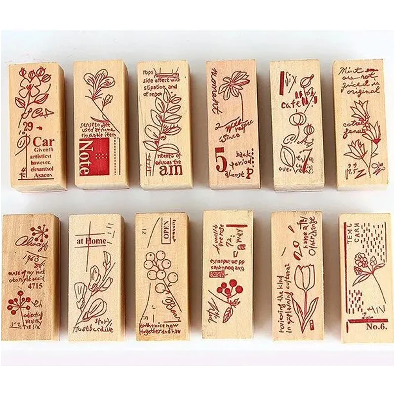 Vintage Plant Wooden Rubber Stamp for Kids DIY Handmade Scrapbooking Stationery,Photo Album,Diary Book Decoration