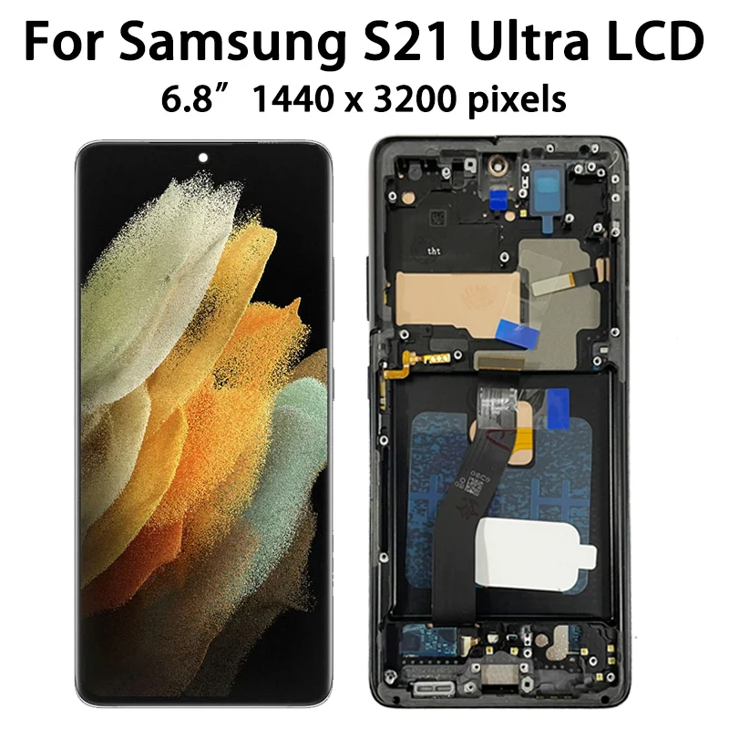 Pantalla Super AMOLED de 6,8 pulgadas para Samsung S21 Ultra 5G G998 G998U, digitalizador de pantalla táctil para Samsung S21Ultra G998B LCD