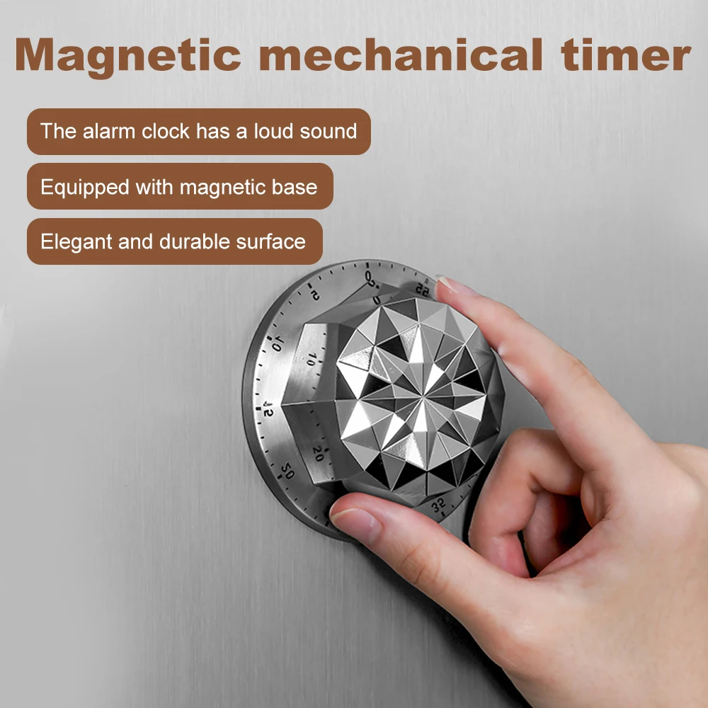 Mechanical Alarm Clock Magnetic Kitchen Timer Stainless Steel Timer Baking Reminder for Learning Time Management for Cook Study