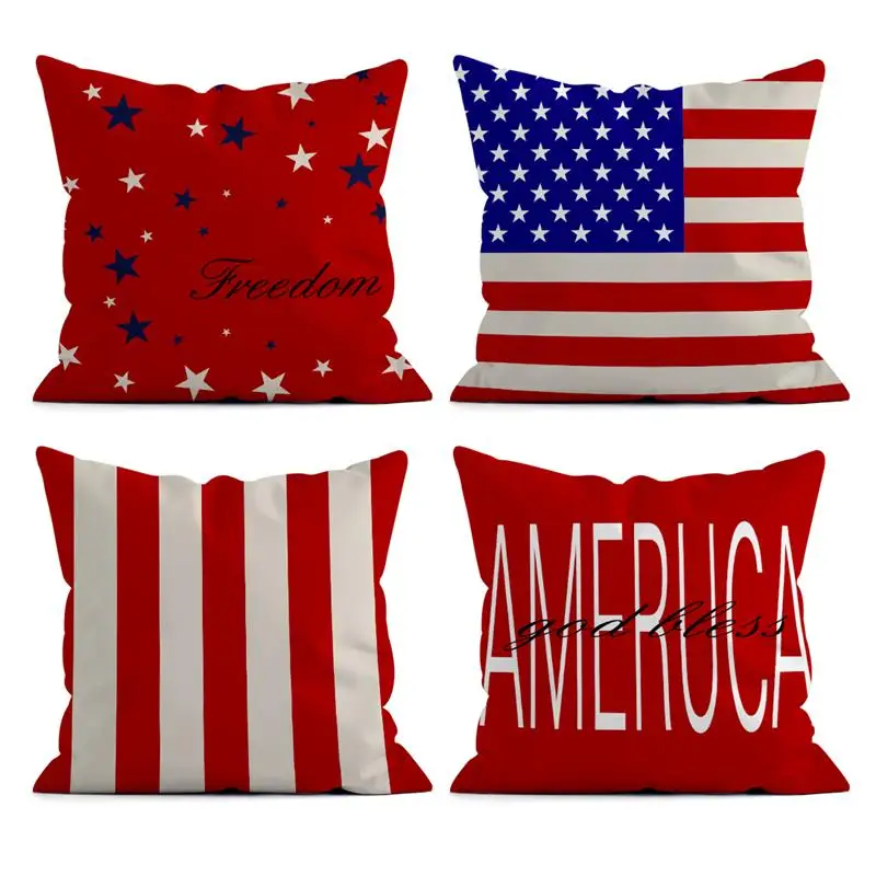 Independence Day Series American Flag And Stripes Printed Square Pillowcase Cushion Pillow Cover Pillow Case Bedroom Office Car
