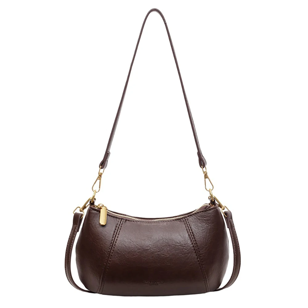 حقيبة كروس من البولي يوريثان باللون البني للنساء على الطراز الكوري أنيقة بلون سادة وسحاب وحقائب كتف واحدة متعددة الاستخدامات للتنقلات وحزمة مناسبة لجميع المناسبات #5