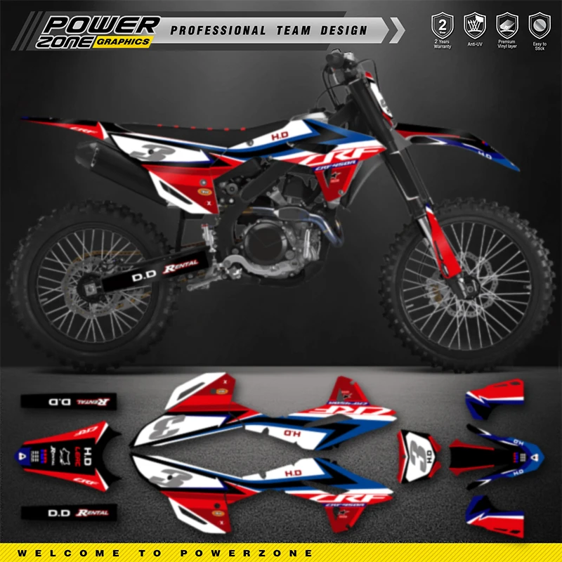 PowerZone Full Graphics Background Decals Stickers Kit For HONDA CRF450R 2021 2022 2023 CRF250R 2022 2023 2024 Motorcycle 132