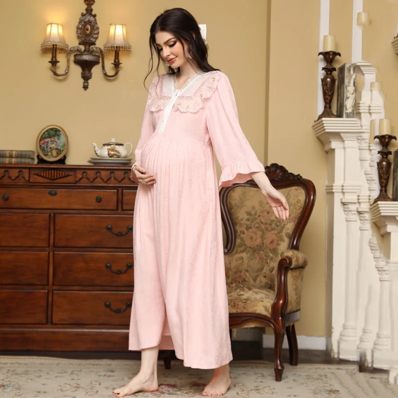 Casual Pregnant Sleep Dress Four Seasons Sweet Princess Outdoor Maternity Clothes Soft Breathable High Waist Maternity Dress