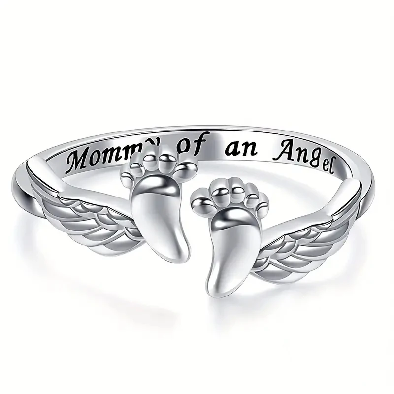Huitan Foots and Wing Shaped Aesthetic Mother's Day Gift Rings Charming Silver Color Accessories Metal Chic Jewelry for Mom view 2
