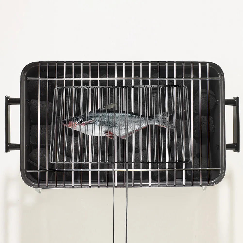 Stainless Steel Heavy Duty Fish Grilling Rack Thickened Outdoor Bbq Grill Basket Handle for Meat Vegetables Shrimp Campfire