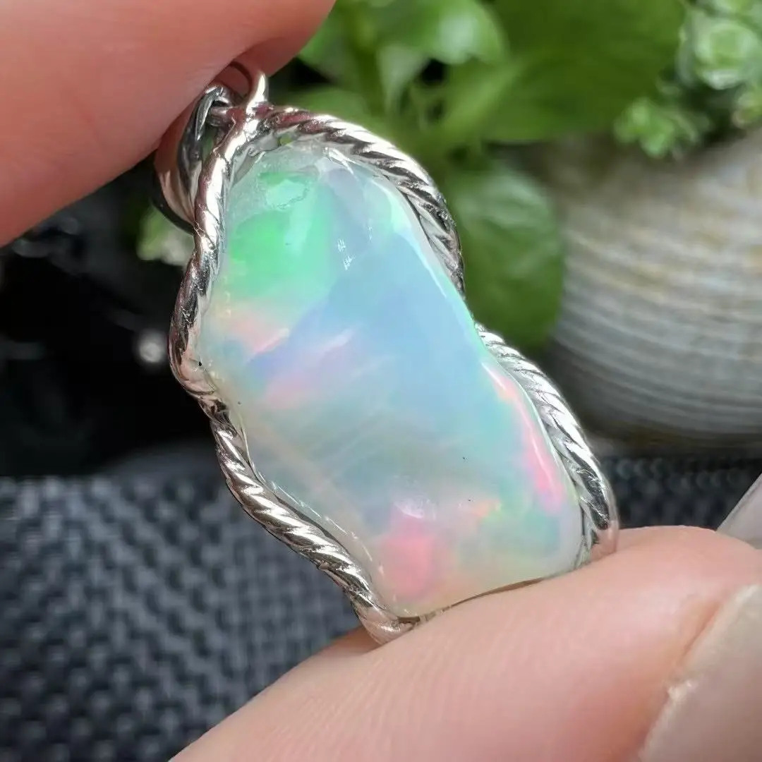 

Unit One Piece 925 Silver Inlay Natural Rainbow Opal Stone Crystal Free Form Finger-rings For Gift