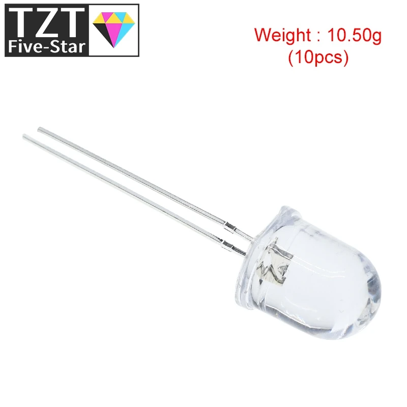 10mm LED 5 Colors Red Blue Yellow Green White Transparent 20mA 0.75W Ultra Bright Round LED Light Emitting Diode Lamp