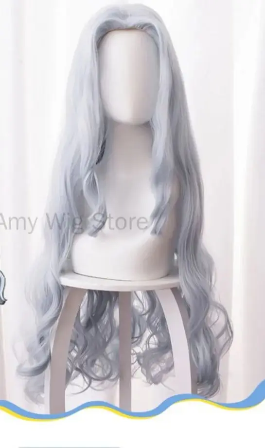 Eri Wig Anime My Hero Academi Eri Cosplay Costume Long Curly Blue Gray Hair Women Girls Wig for Halloween Costume Party Wig Cap