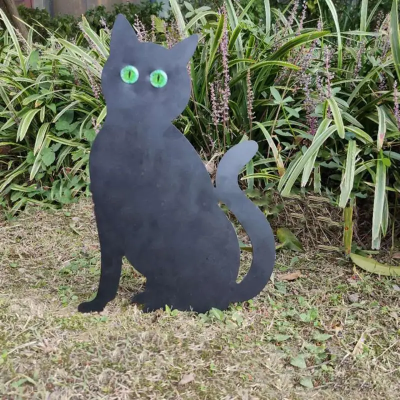 

New Halloween Metal Black Cat with Reflective Eyes Halloween Yard Signs Stakes Outdoor Decorations Scare Cat Silhouette Statues