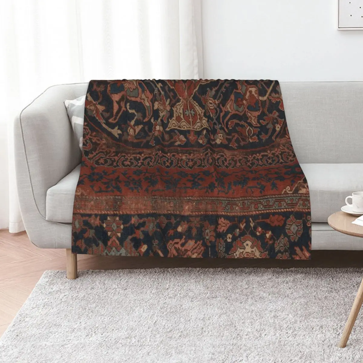 Boho Chic Dark III // 17th Century Colorful Medallion Red Blue Green Brown Ornate Accent Rug Pattern Throw Blanket