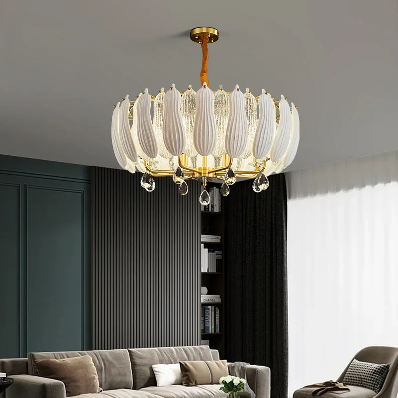 

Modern LED glass feather chandelier living room dining room bedroom kitchen luxury gold art deco chandelier