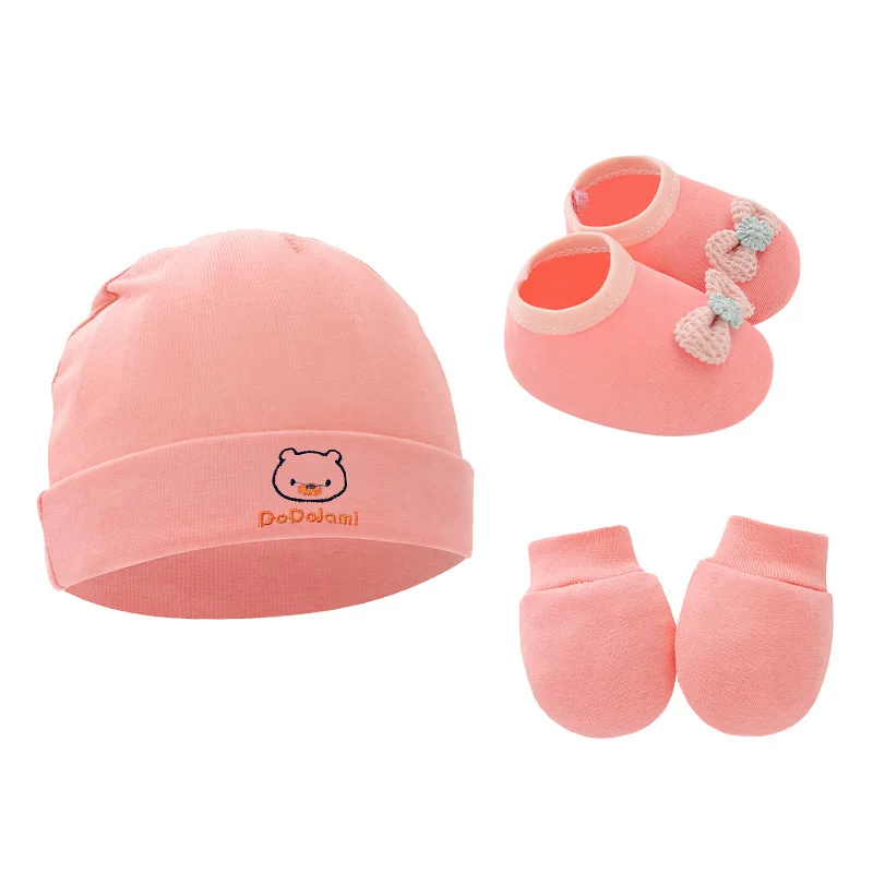 3pcs Cotton Baby Beanie for Newborn Baby Bonnet Gloves Socks Set Baby Hat for Girl Boy New Born Gift Cartoon Cap