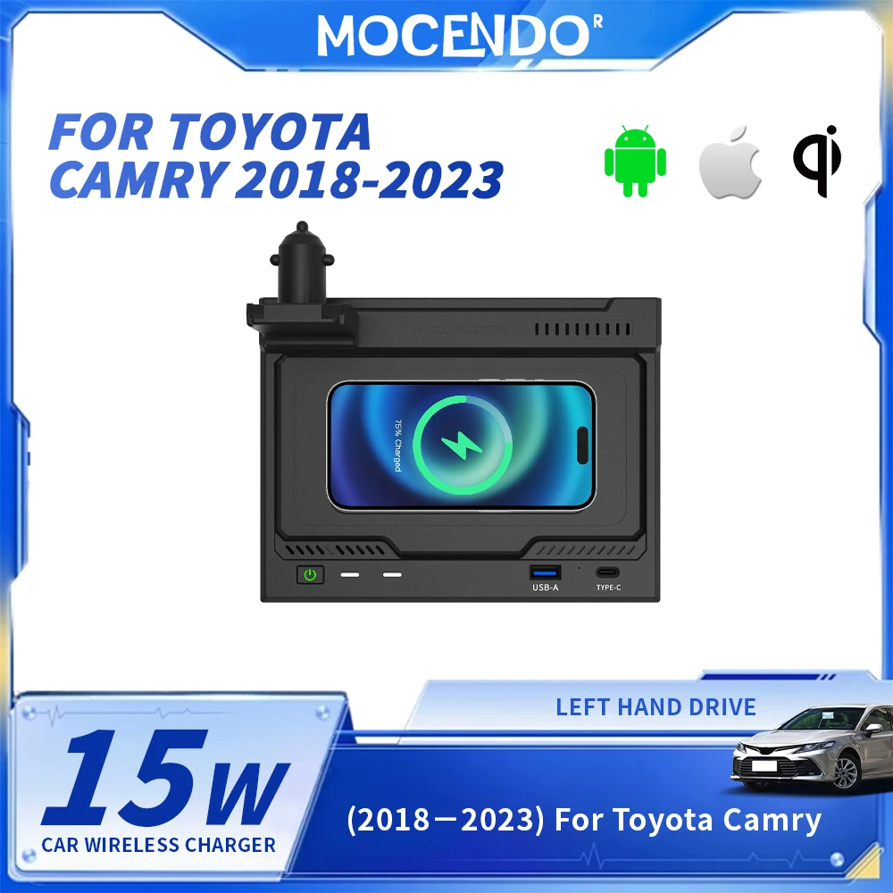 Suporte de Carregamento Sem Fio para Carro para Toyota Camry 2018-2023, Suporte para Celular, Carregamento Rápido de 15W, Acessórios para Carro