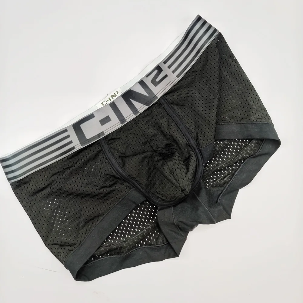 CIN2 men\'s boxers Solid color cotton mesh breathable shorts comfortable U convex jockstrap elastic quick drying underwear