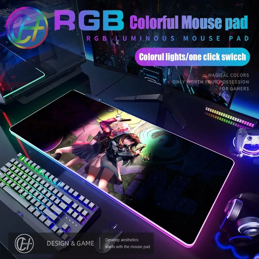

Коврик для мыши в стиле аниме Lycoris Recoil Коврик для мыши RGB Gaming Desk Mat HD Gamer Большой светодиодный светильник XXL HYBXAXC Коврики для мыши ПК Компьютерный ковер