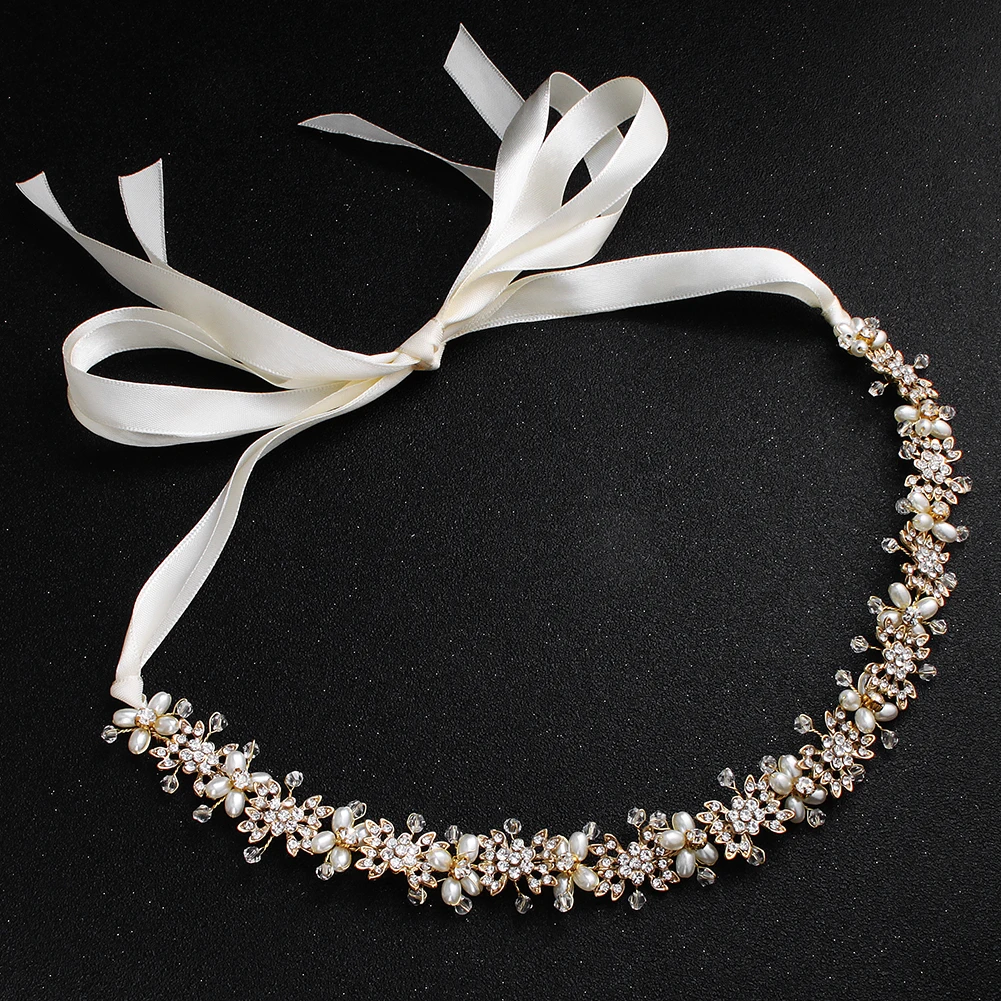 Miallo Elegant Clear Crystal Pearl Bridal Headband Floral Wedding Hair Vine for Women Bride Hairpiece Crown for Wedding Party