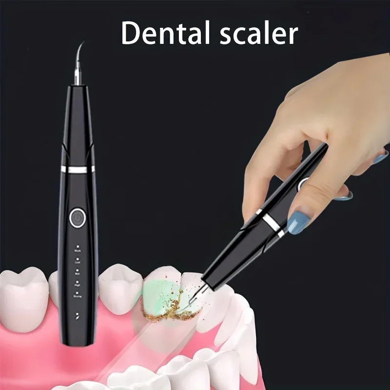 Ultrasonic Tooth Cleaner with LED Light and Magnifying Oral Mirror - Rechargeable with 2 Replaceable Heads and Type-C Charging