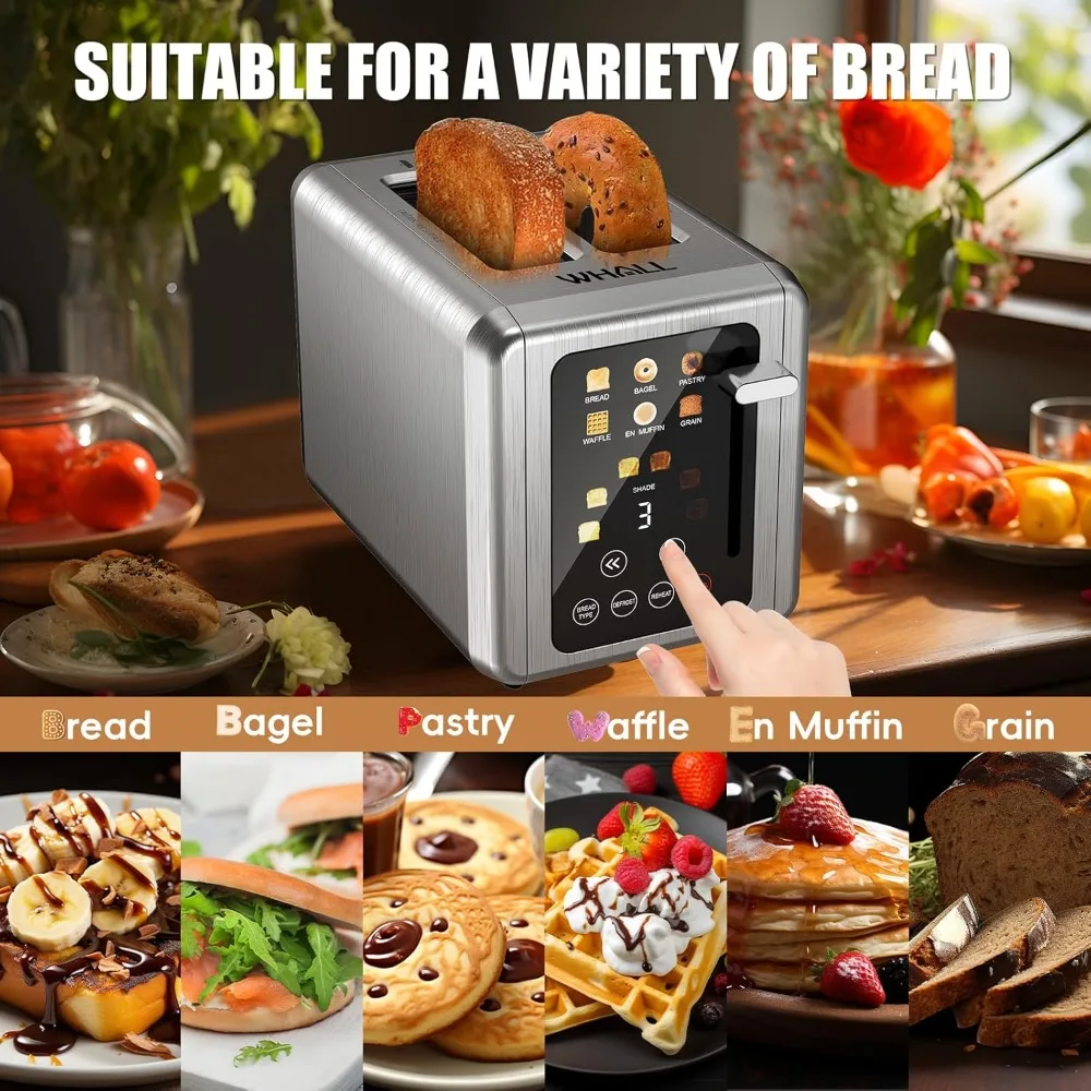 

Touch Screen Toaster 2 Slice, Stainless Steel Digital Timer Toasters with Sound Function, Smart Extra Wide Slots Toaster