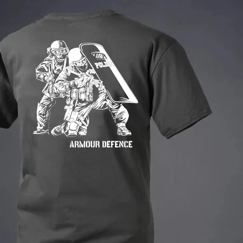 Military Enthusiast Club Military Style Two Person Attack Team Printed T-shirt Loose Tops Breathable Tee