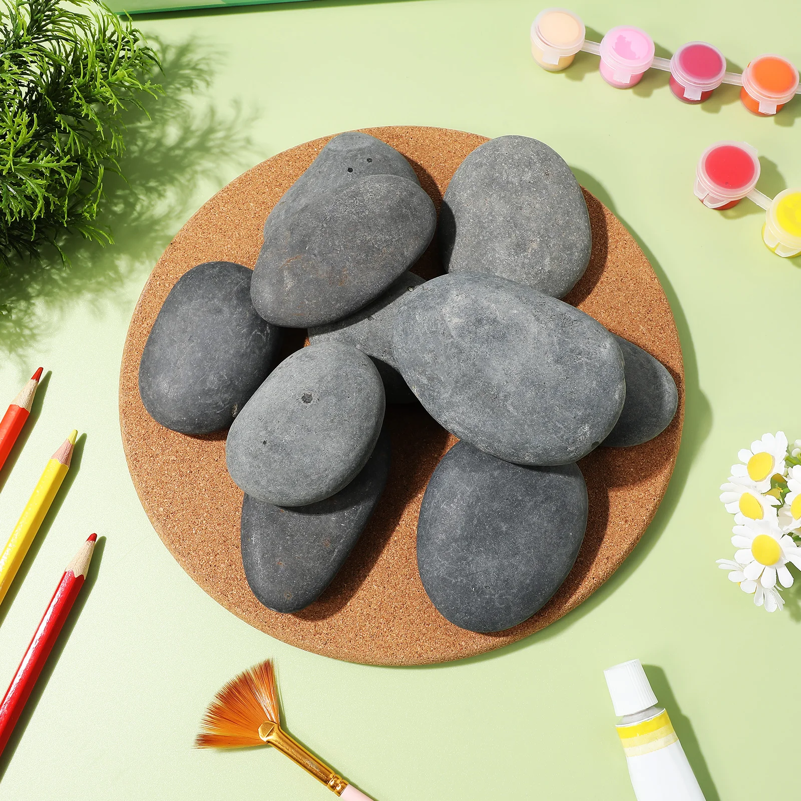 10 قطعة الحجارة اللوحة الإبداعية السلس مصقول روك الفن الطفل مرسومة باليد الحرفية الديكور 5 7 سنتيمتر اللون الأسود سهلة فهم