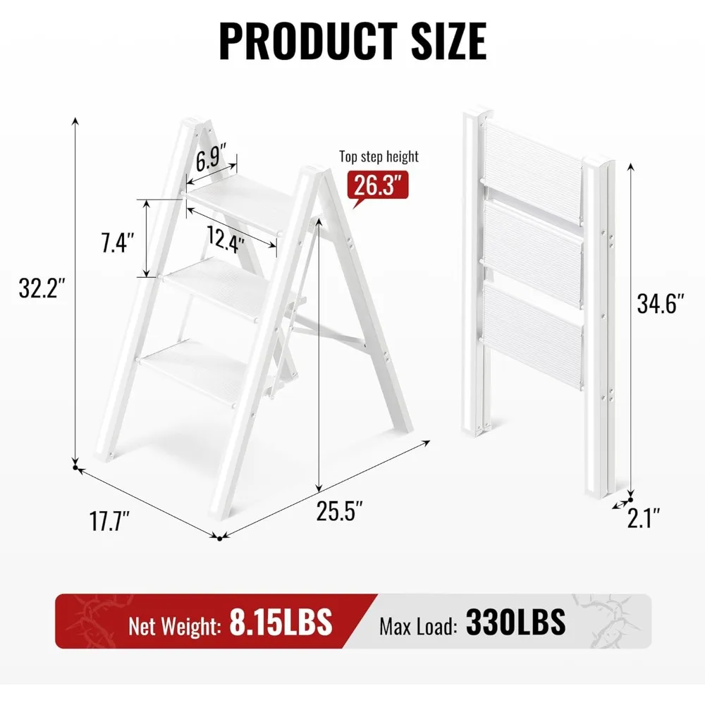 Escada dobrável de alumínio com degraus antiderrapantes para uso doméstico - leve e portátil