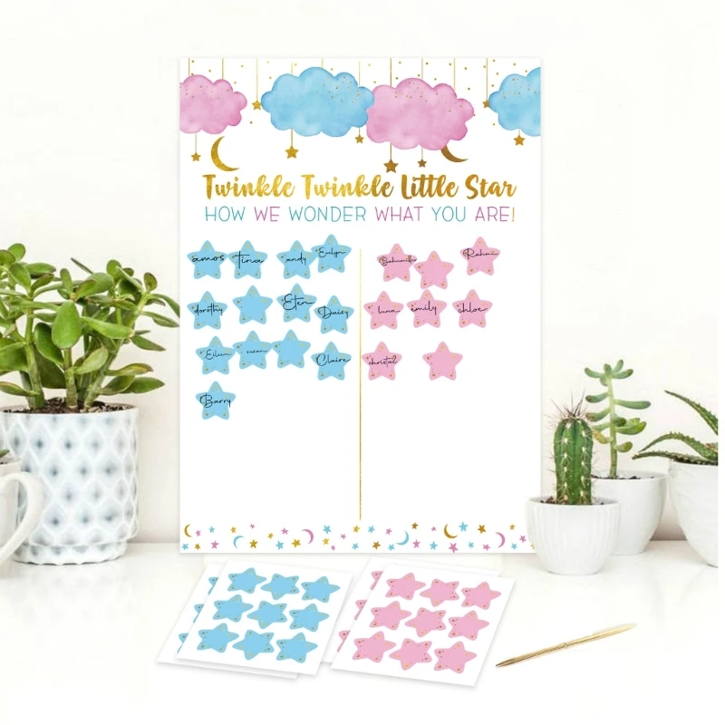 Boy or Girl Gender Reveal Game Cloud Poster with Voting Stickers Gender Baby Gender Prediction Decoration Baby Shower