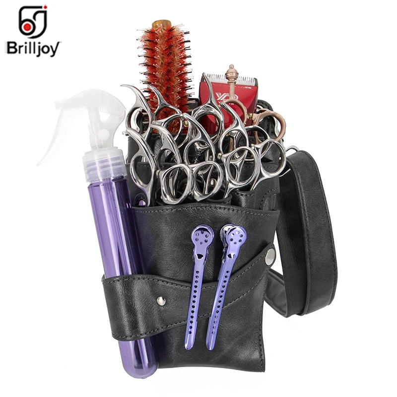 Brilljoy-Sac à ciseaux de coiffure professionnel, poudres PU, mallette de rangement pour coiffeur, trousse à outils pour barbier, 9 poches