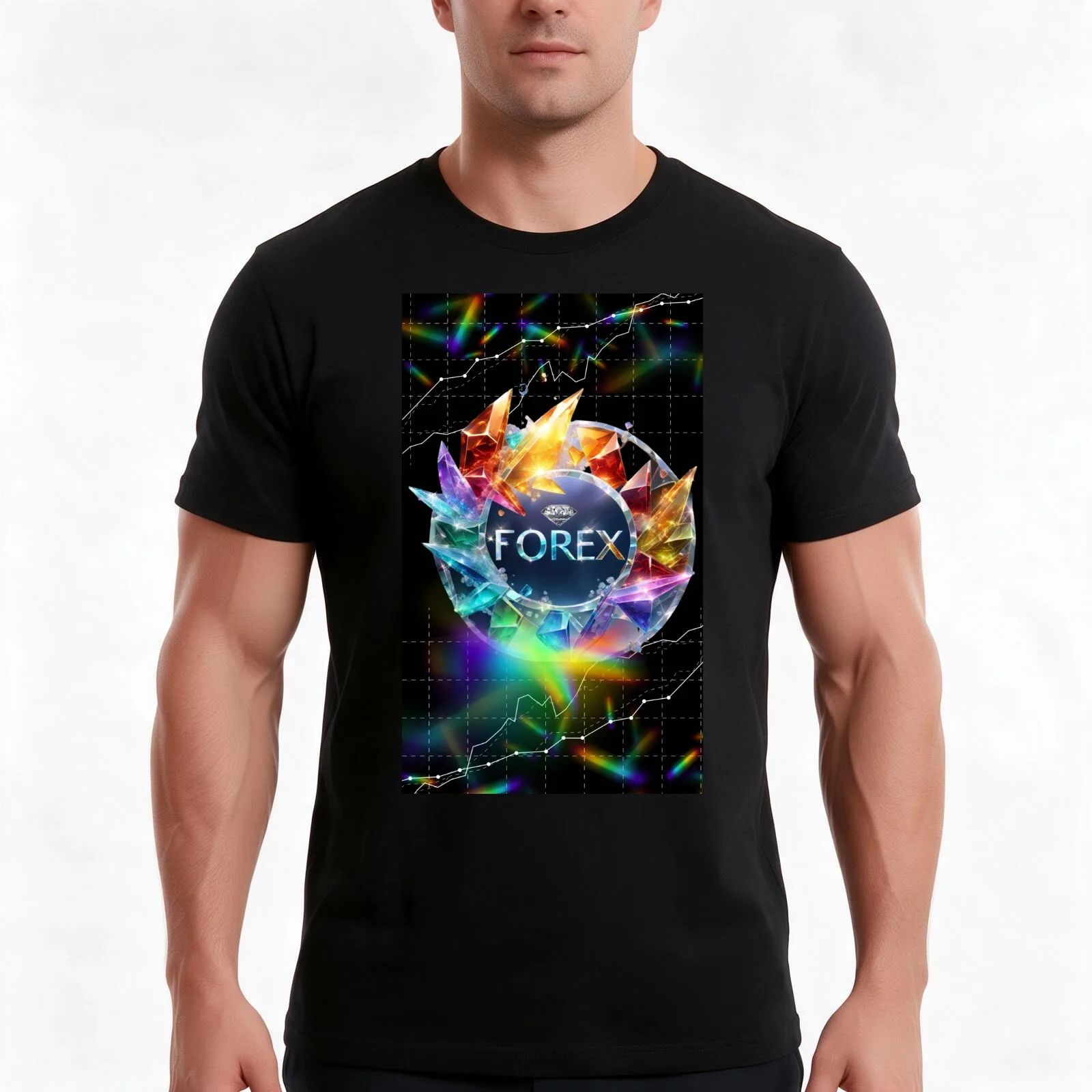 Colourful Glass-Forex Fusion T-Shirt, Summer Casual Cotton Tee, Oversized Streetwear Tops, Vintage Graphic Print, 100% Cotton