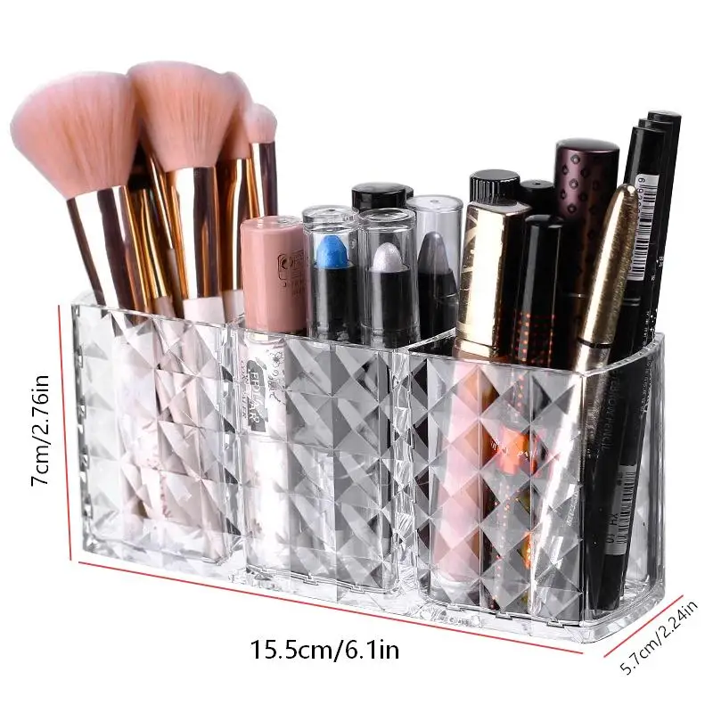 Makeup Brush Storage Box, Storage Cylinder, Three-Compartment Pen Holder, Transparent Acrylic Storage Pen Holder for Eyebrow Pen