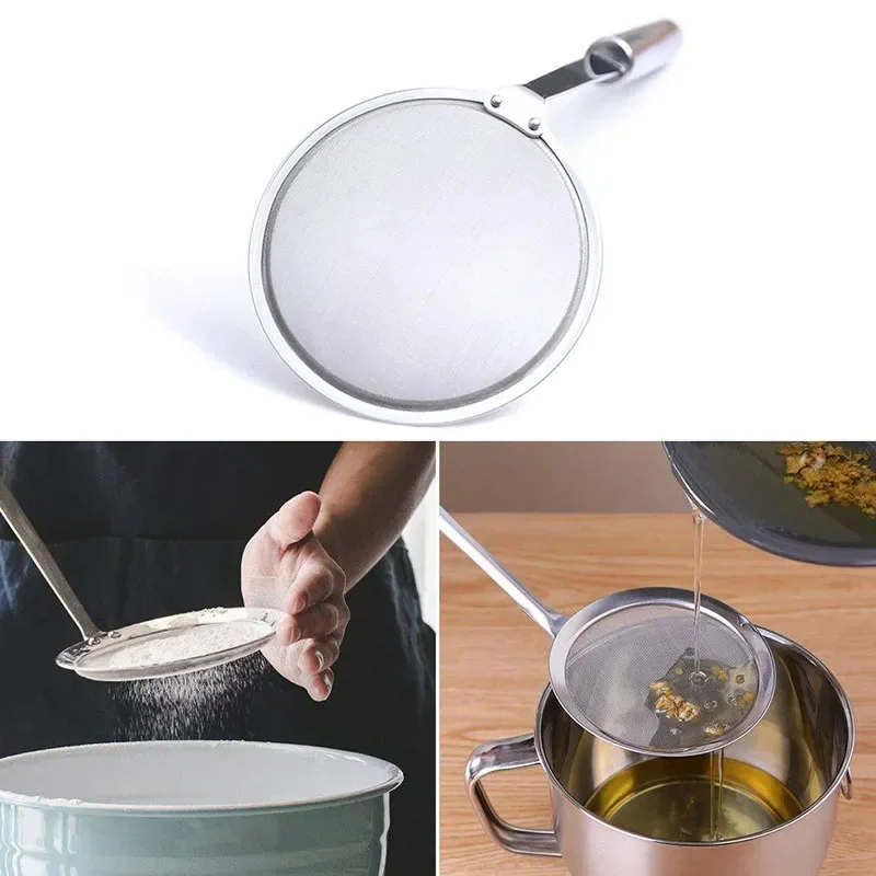 304 Stainless Steel Filter Spoon 10/12cm Fine Mesh Wire Oil Skimmer Strainer Fried Food Net Kitchen Oil-Frying Small Colander