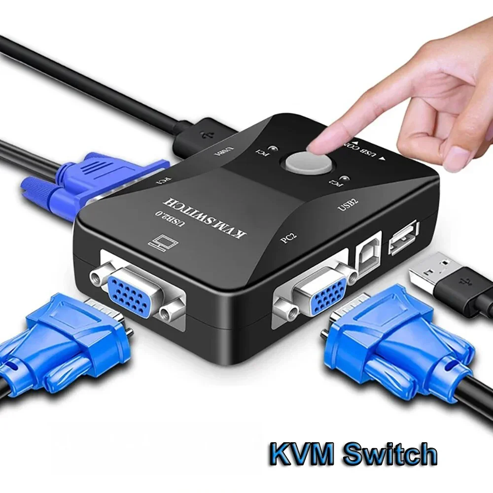 USB 2.0 KVM كابل التبديل ، VGA محول ، 2.0 الجلاد ، المضيف تحكم للكمبيوتر ، العارض ، HDTV ، مراقب ، طابعة ، 2X1
