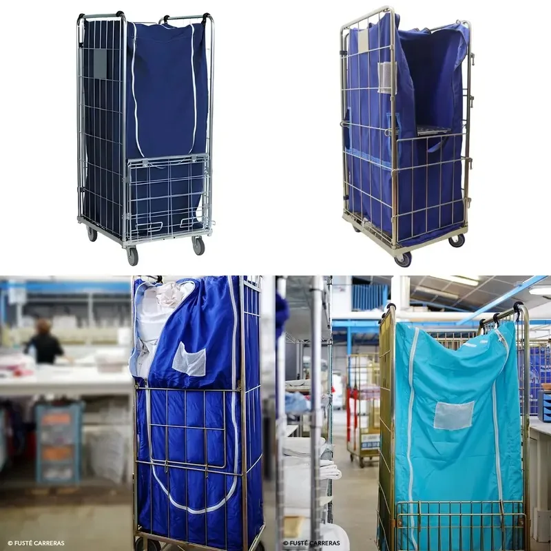 Large storage warehouse laundry room industrial cart roller cage container inner and outer cloth bag cover