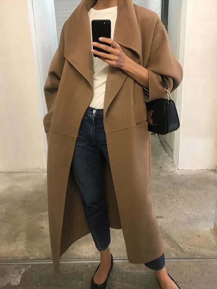 

Cashmere Coat Women's 2024 Autumn Winter Retro Simple Medium Long Lapel Double-sided High-end Wool Coat Trench Coat for Women