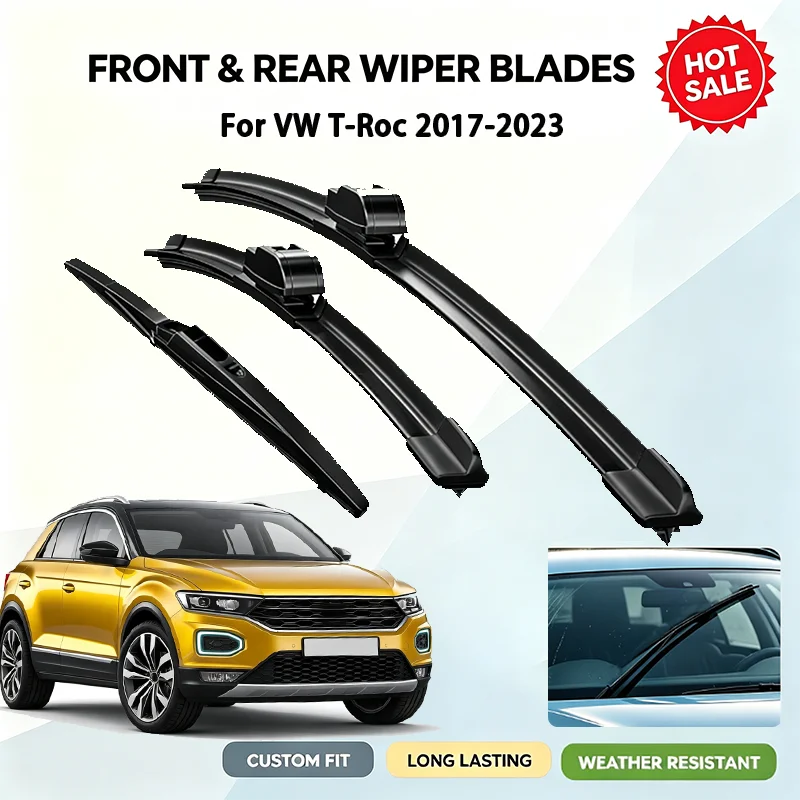 For VW T-Roc 2017-2023 Car Front Rear Windshield Wiper Blades Set 26 Inch 20 Inch 13 Inch Durable Rubber All Weather Clear Visio