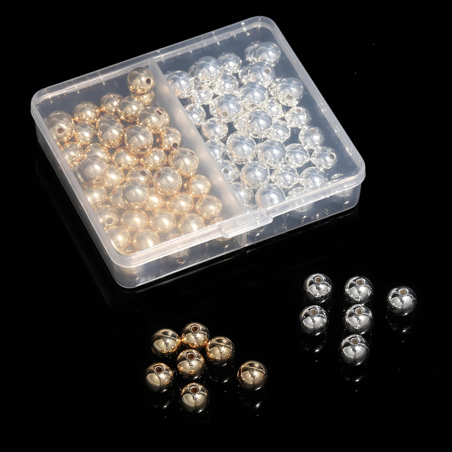 3/4/6/8/10/12mm Box Golden Slivery Mixed CCB Round Loose Beads Handmade Jewelry For Making DIY Bracelet Necklace Accessories