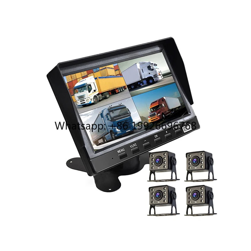 

7 Inch Truck Driving Recorder Monitor 12-24V 4 Camera Synchronous Video Display 1080P Blind Spot Warning Night Vision Waterproof