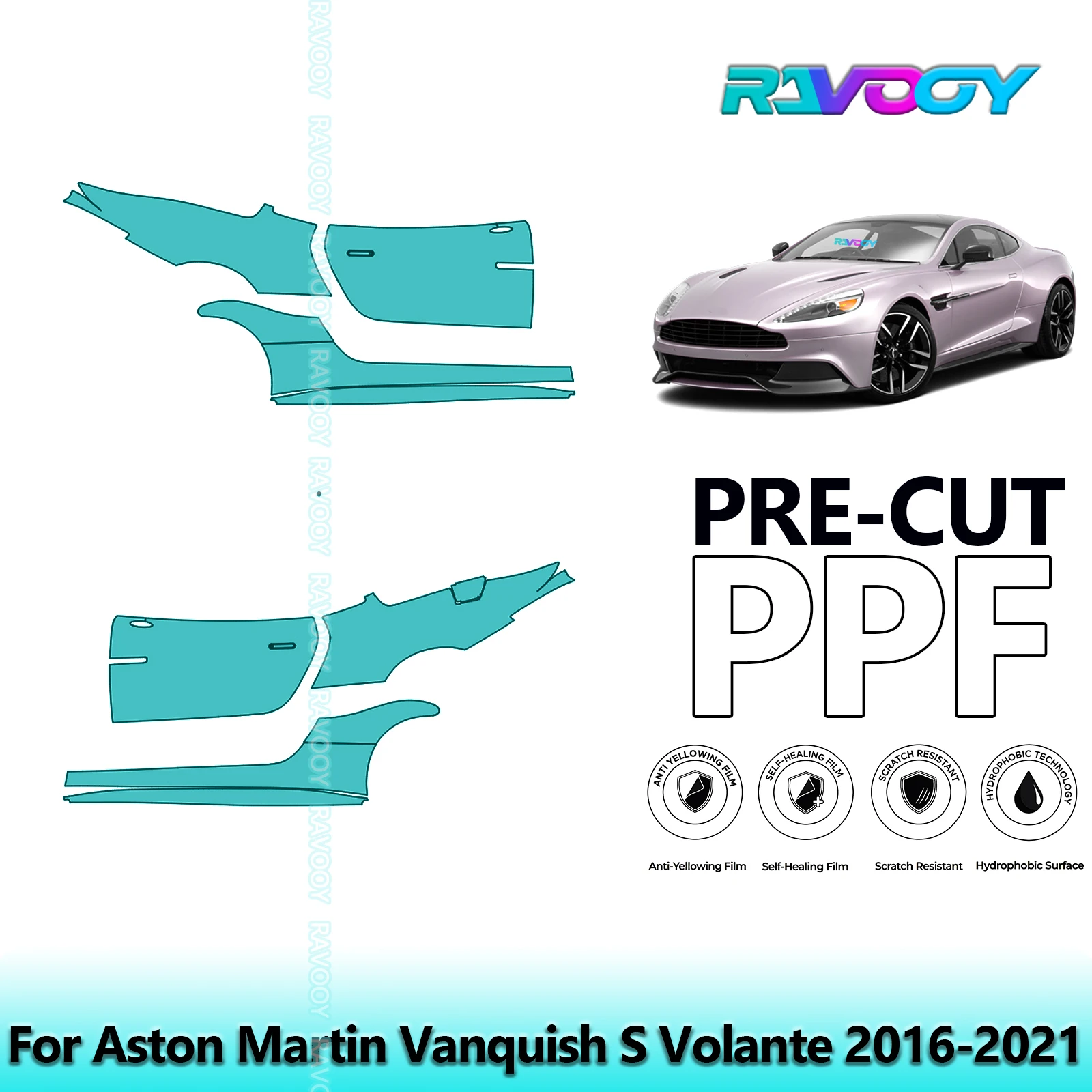 

For Aston Martin Vanquish S Volante 2016-2021 8.5mil Clear Matte Pre-Cut PPF Door & A/B Pillar Kit TPU Paint Protection Film Set